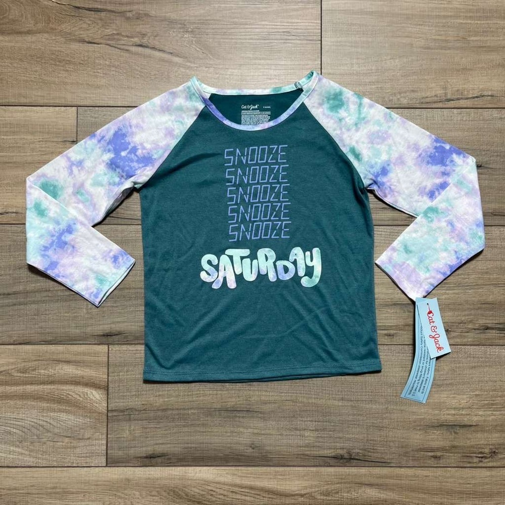 Cat & Jack Girls Snooze Saturday Tie Dye Pajama Top Size Small 6/6X Green